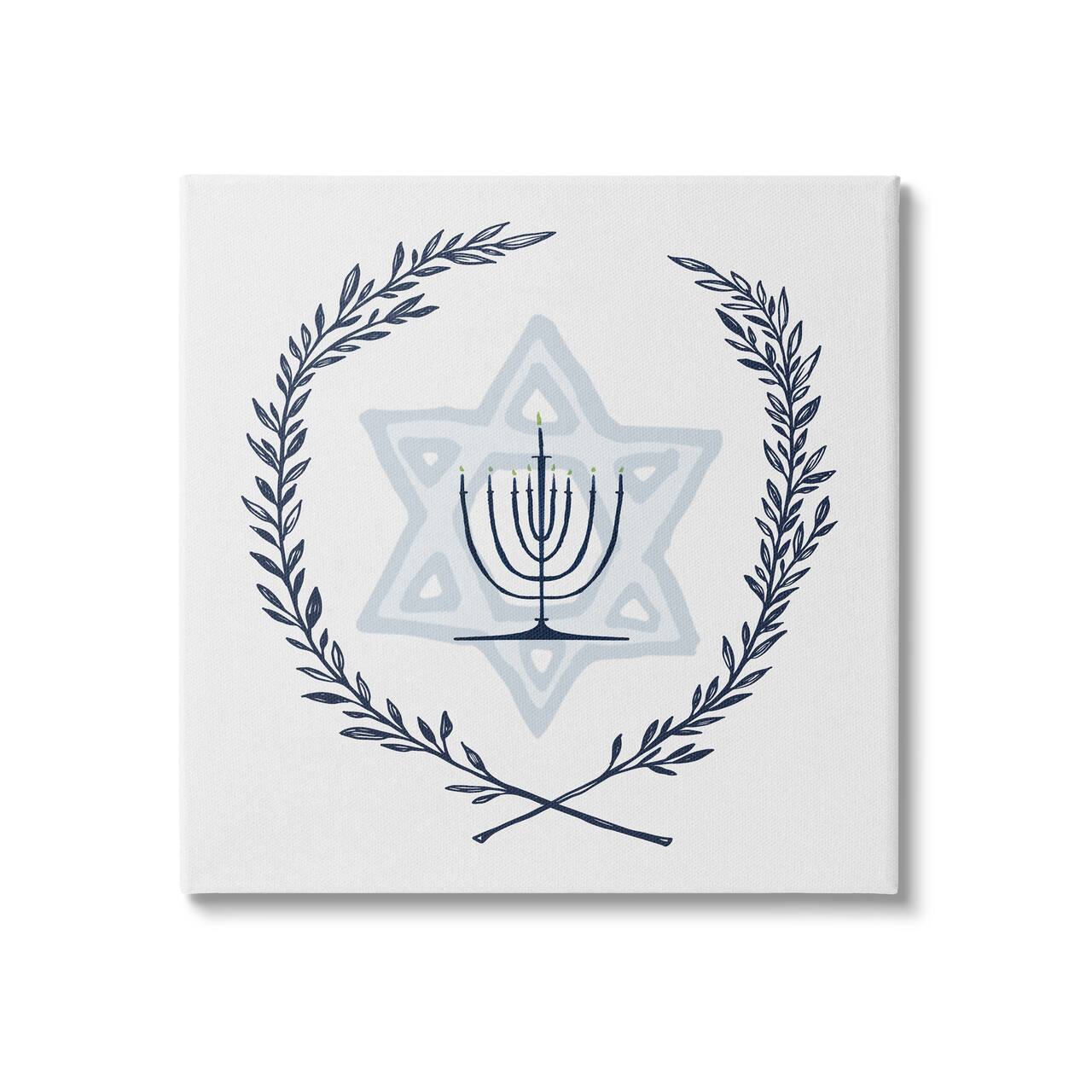 Stupell Industries Hanukkah Menorah Botanical Laurel Canvas Wall Art